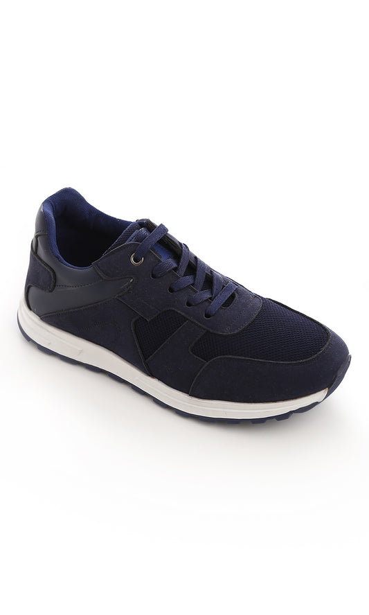 O171186 Oval Toe Navy Blue Leather Casual Shoes