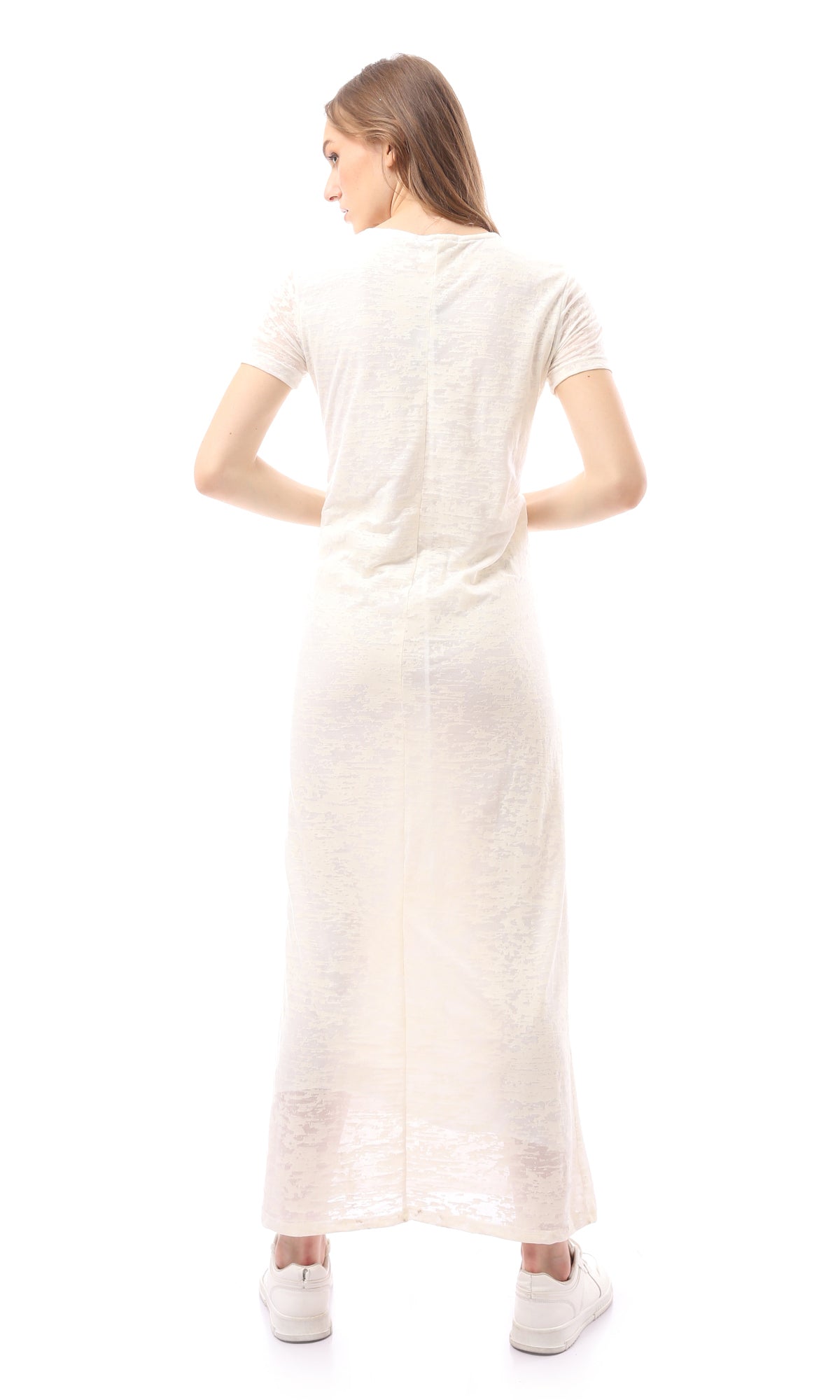 O171223 Heather Off-White Shor Sleeves Cotton Maxi Dress
