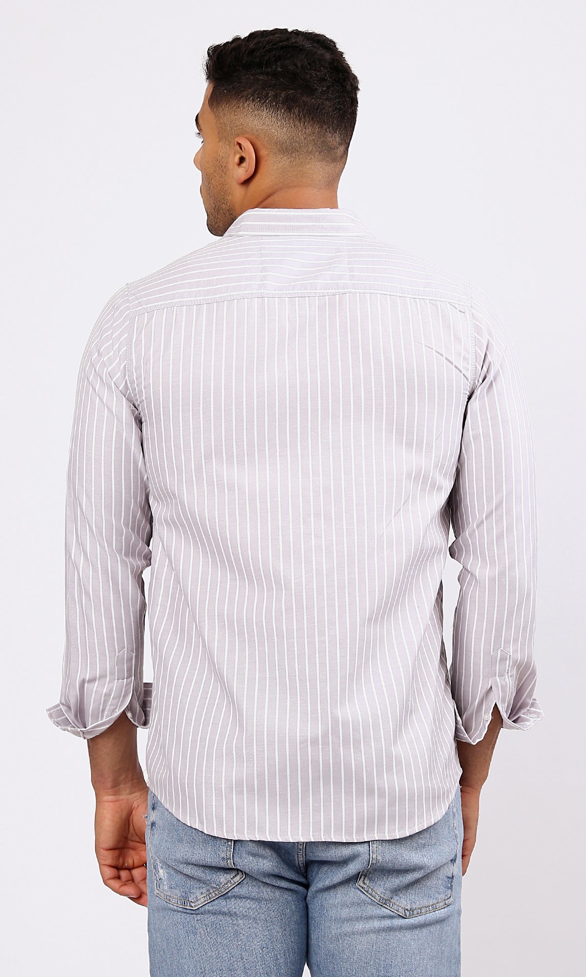 O171270 Light Grey & White Stripes Long Sleeves Shirt
