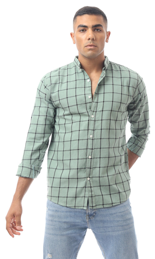 قميص أخضر منقوش بأكمام طويلة