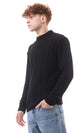 O171306 Ribbed Mock Neck Slip On Black Pullover