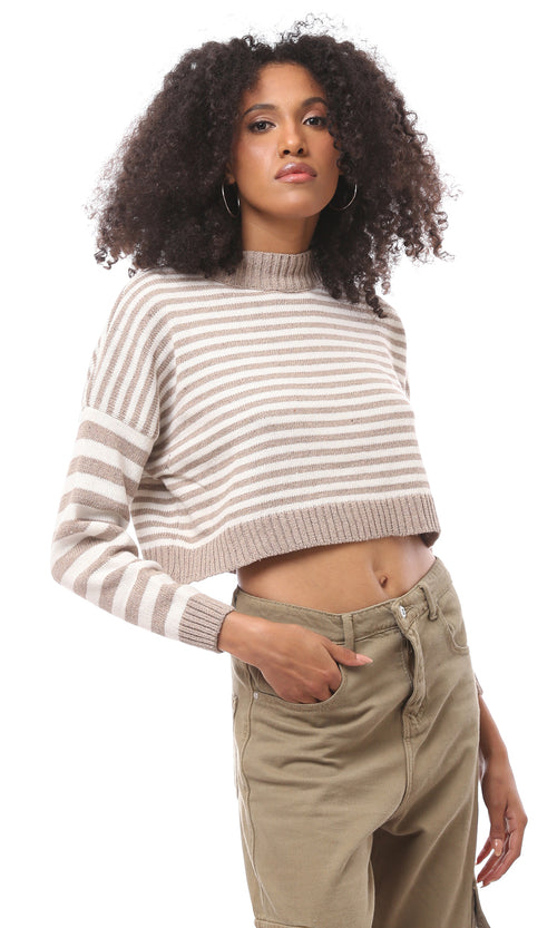 O171365 Bi-Tone Long Sleeves White & Taupe Pullover