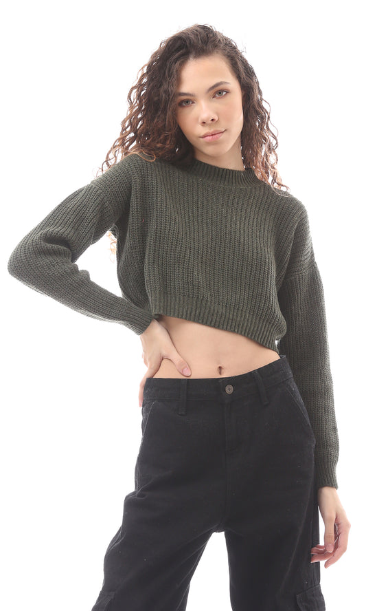 O171368 Green Cropped Knitted Pullover