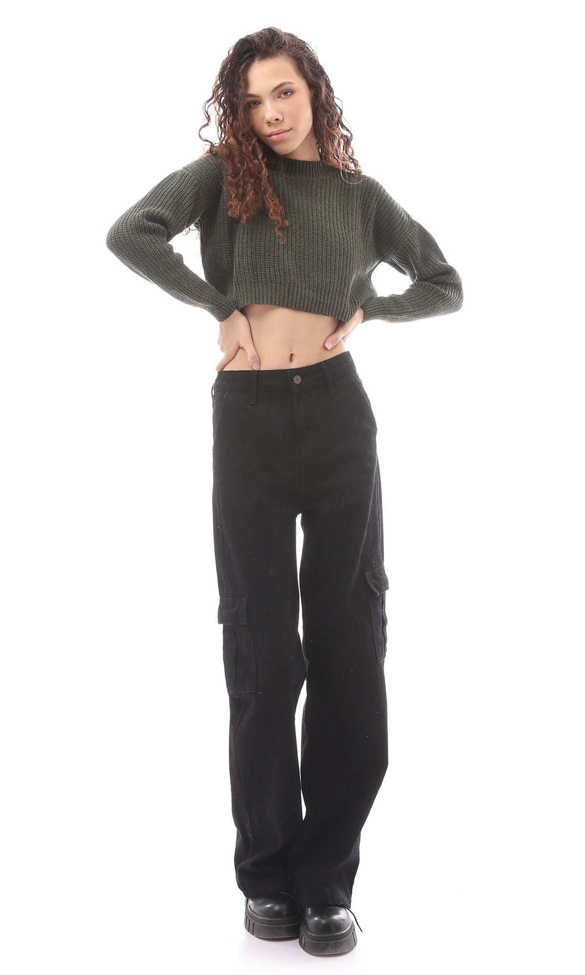 O171368 Green Cropped Knitted Pullover