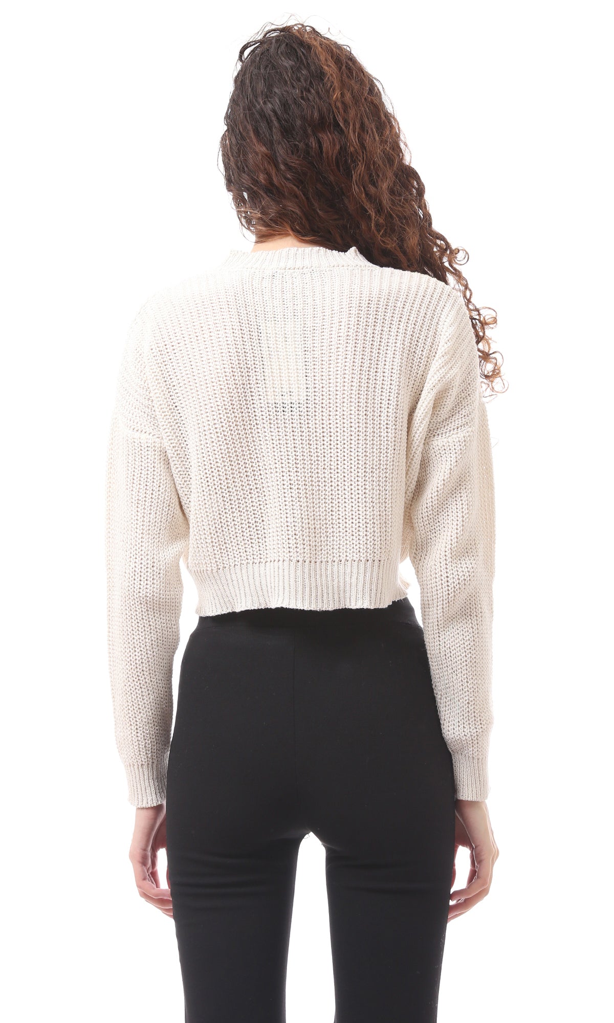 O171370 Cropped Knitted Acrylic Long Sleeved Pullover