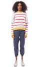 O171376 Tri-Tone Crew Neck Knitted Pullover - Yellow, White & Red