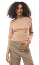 O171608 Dark Nude Regular Fit Ribbed Basic Pullover