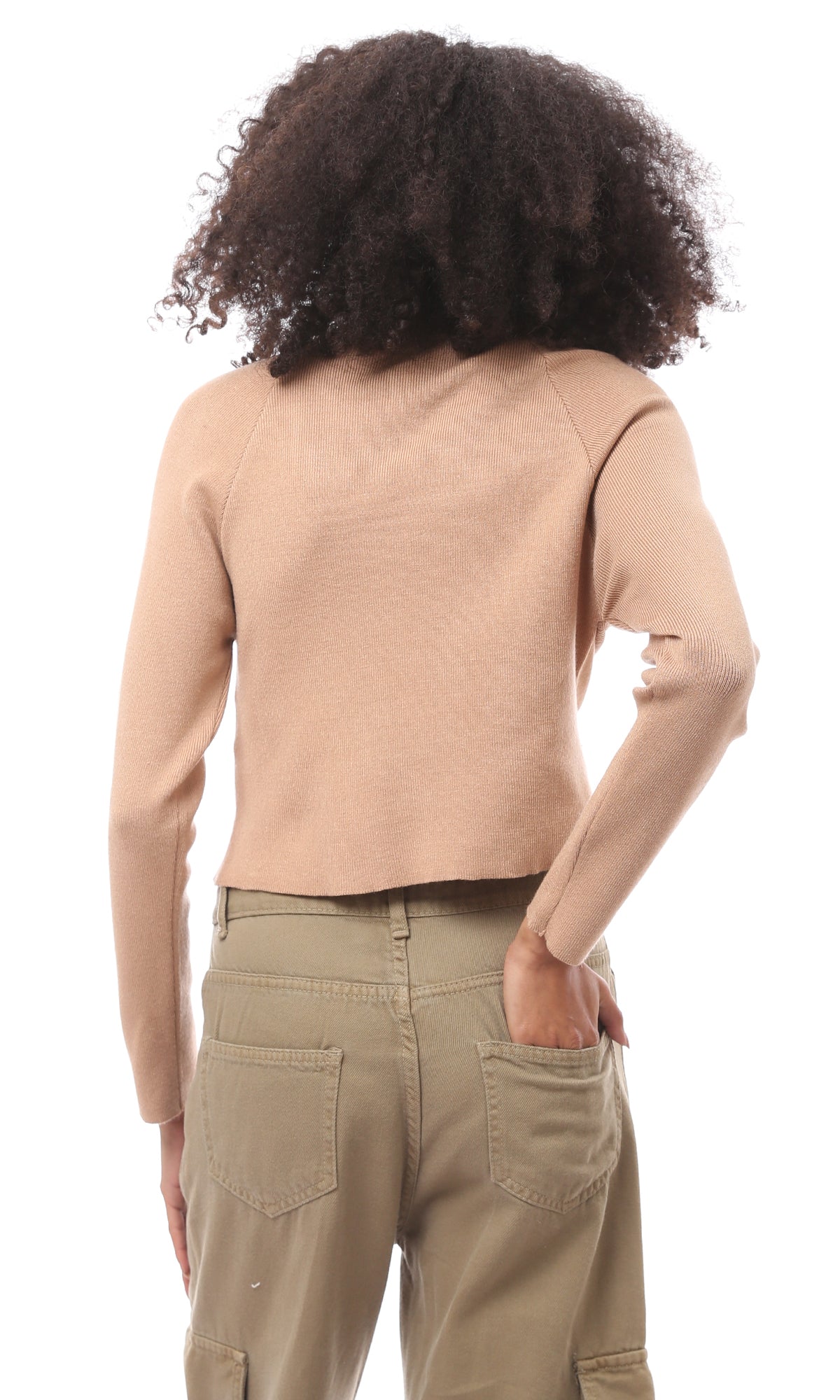 O171608 Dark Nude Regular Fit Ribbed Basic Pullover