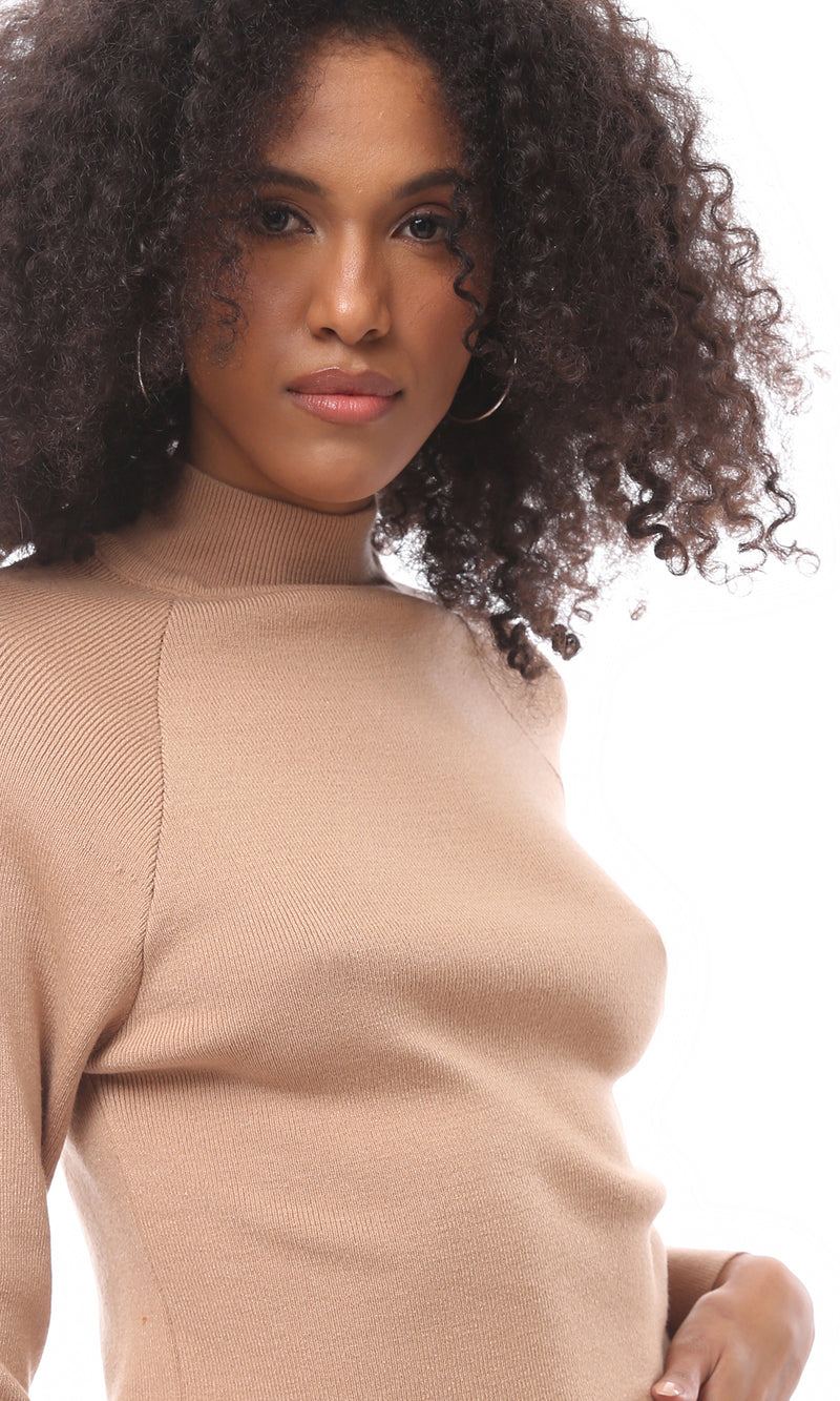 O171608 Dark Nude Regular Fit Ribbed Basic Pullover