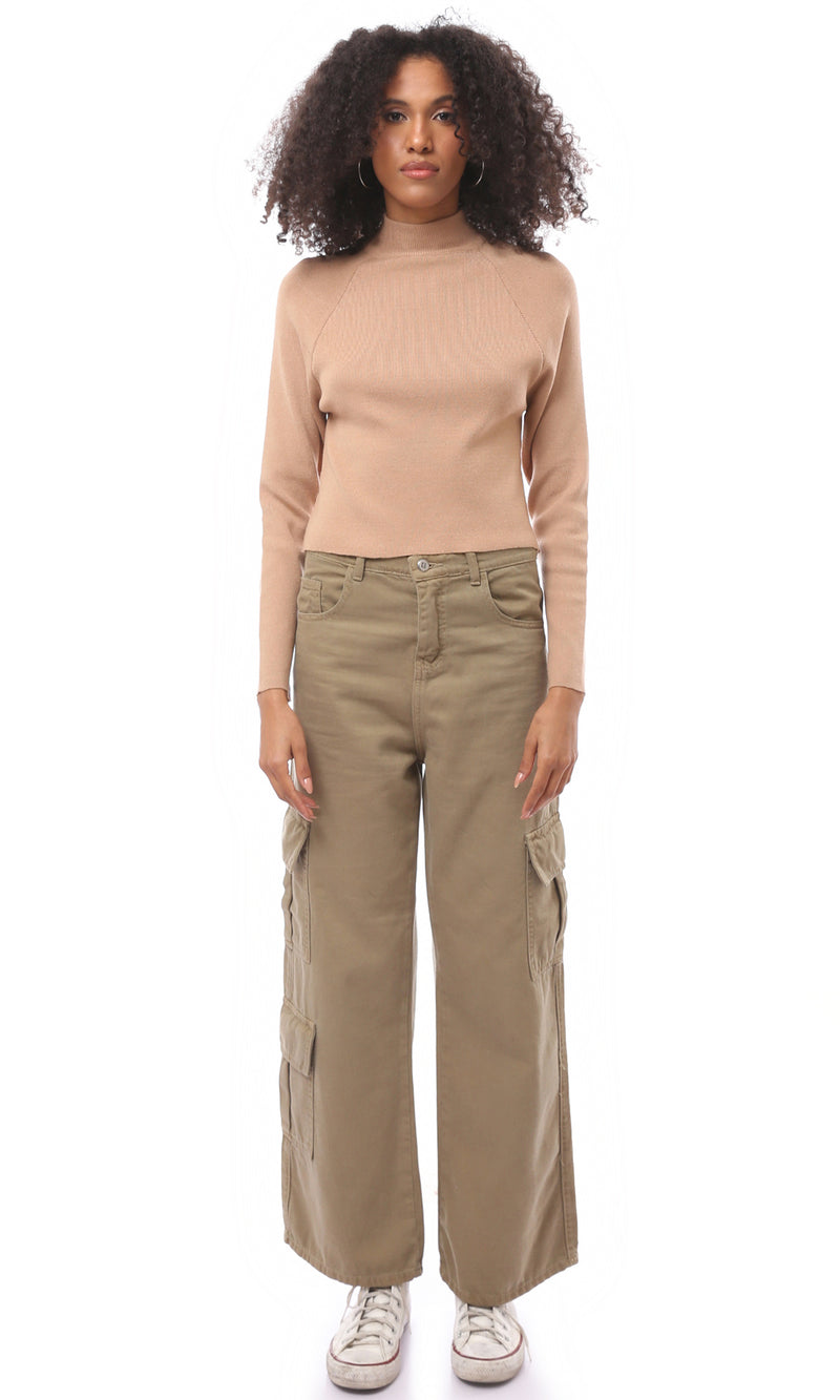 O171608 Dark Nude Regular Fit Ribbed Basic Pullover