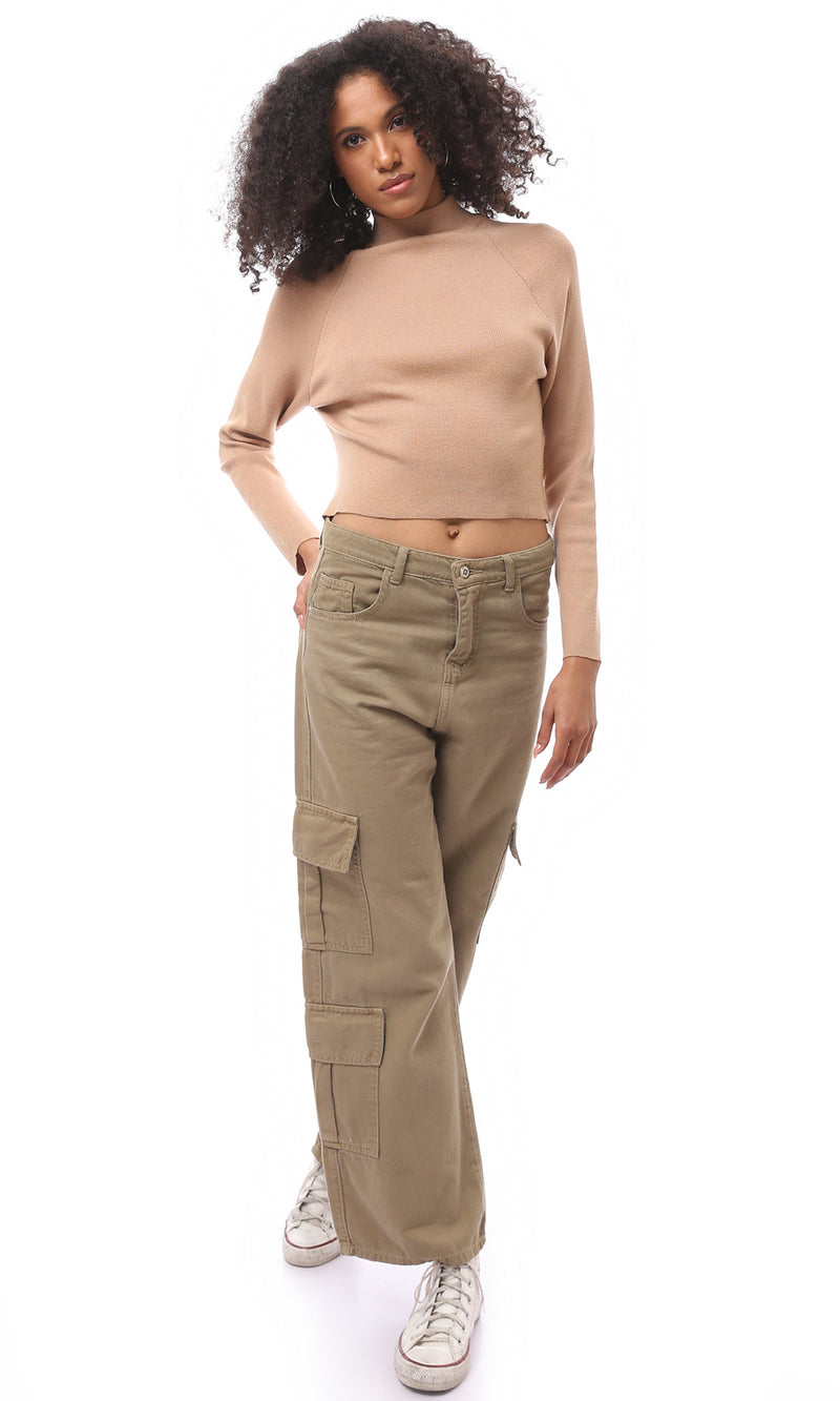 O171608 Dark Nude Regular Fit Ribbed Basic Pullover