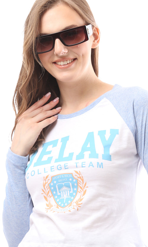 تيشيرت هيذر أبيض & أزرق فاتح مطبوع "Delay"