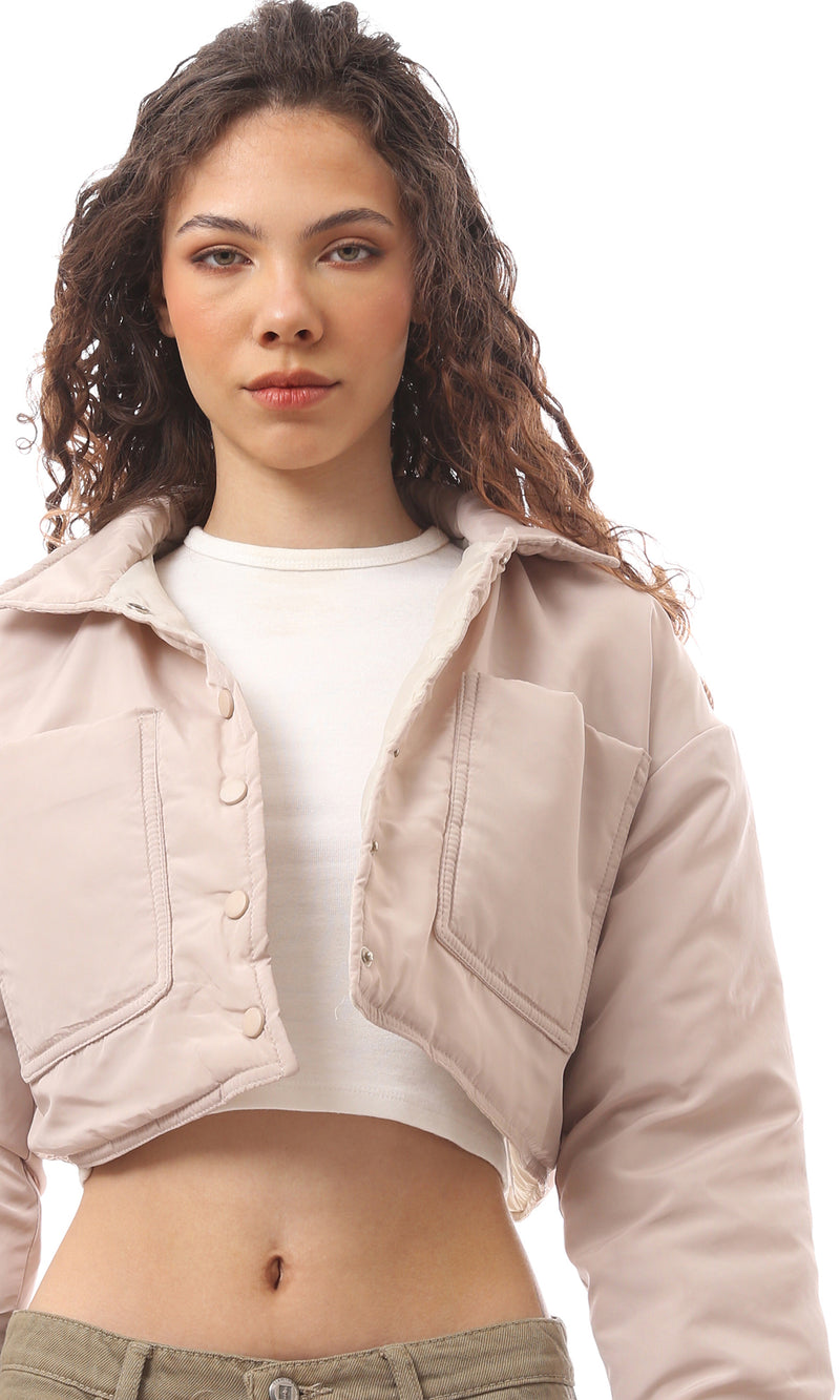 O171916 Light Beige Buttoned Mandarin Collar Jacket