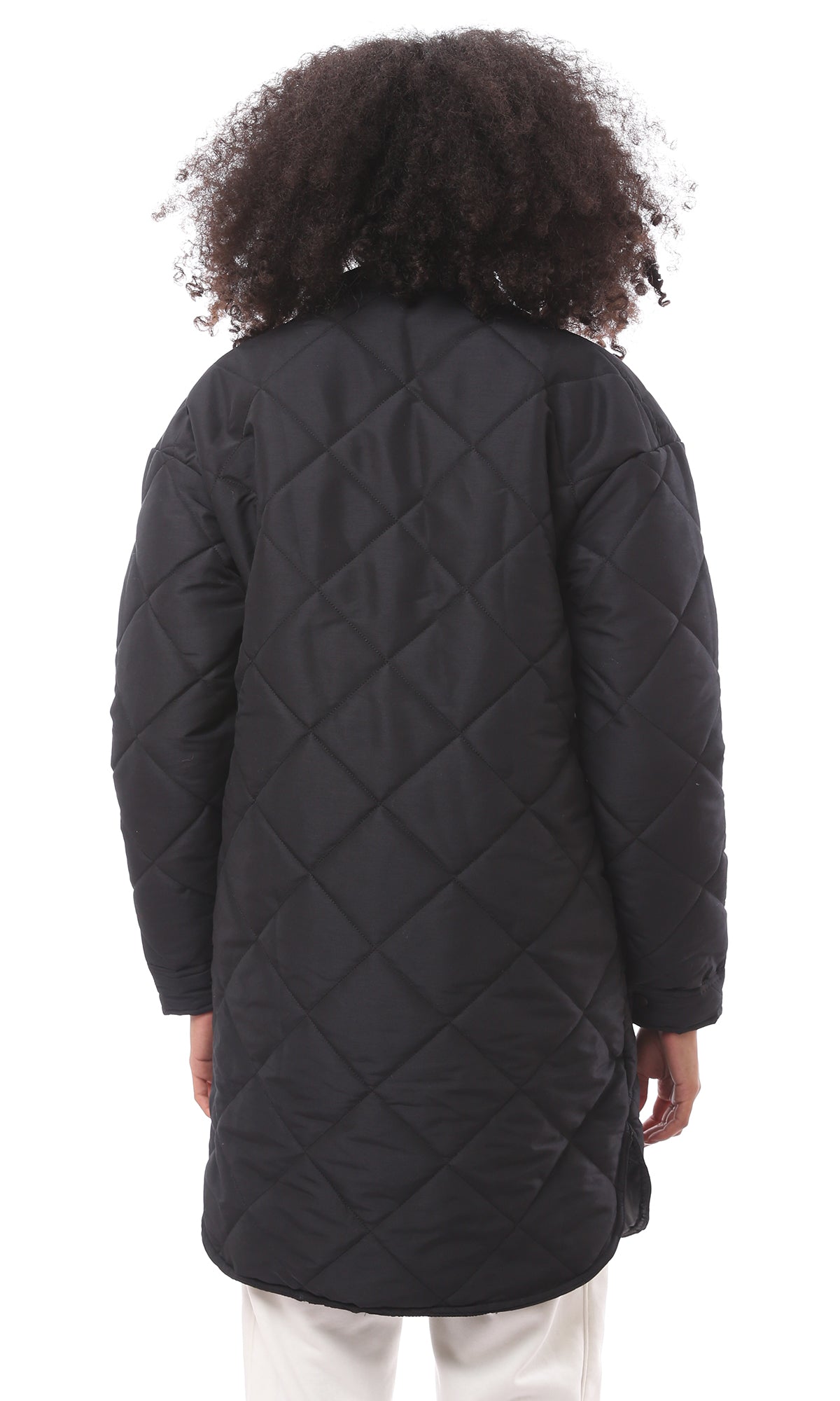 O171918 Diamond Quilted Black Bomber Coat