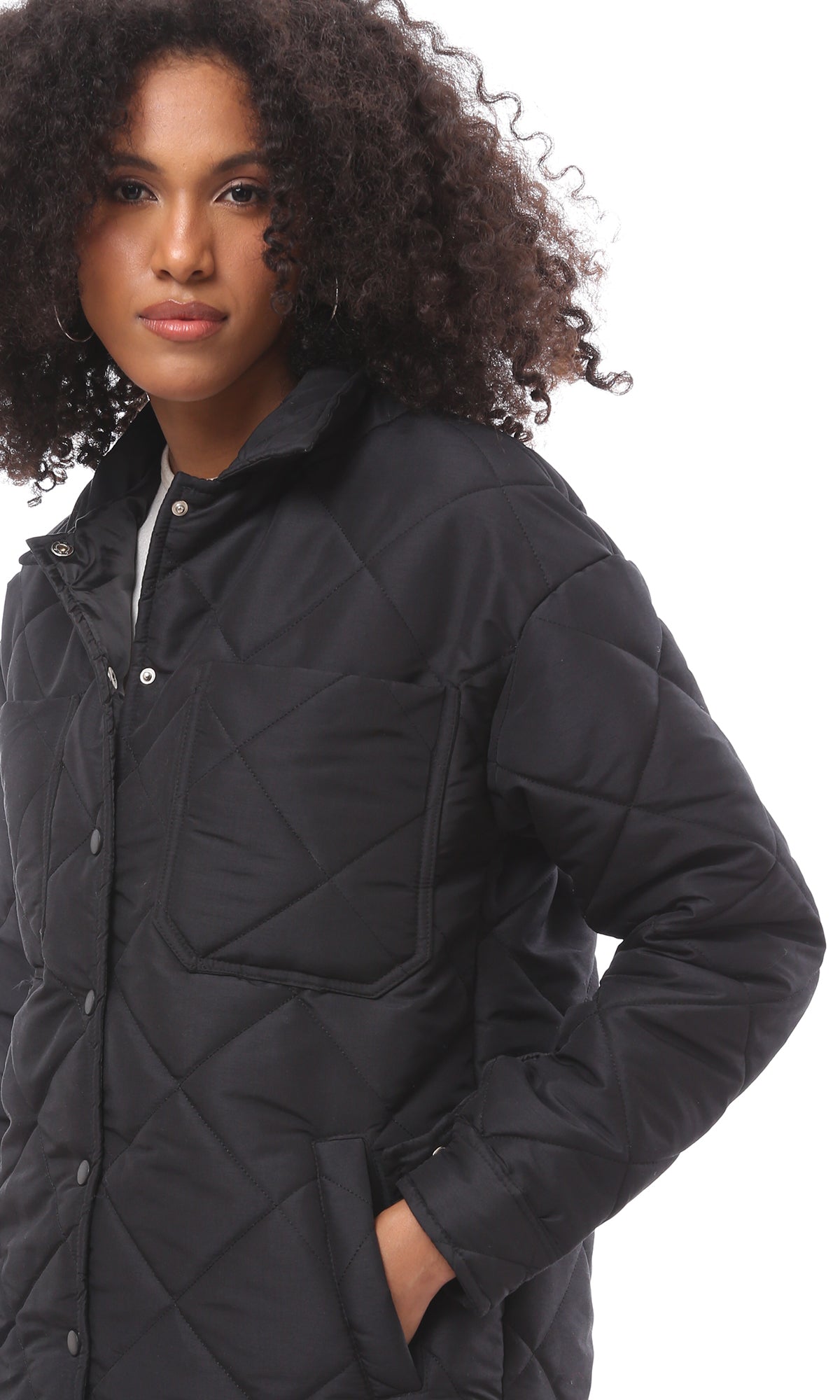O171918 Diamond Quilted Black Bomber Coat