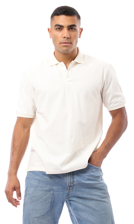 O171929 Off-White Turn Down Collar Cotton Polo Shirt
