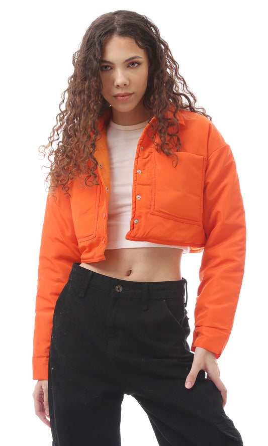 O171932 Orange Cropped Fit Buttoned Jacket