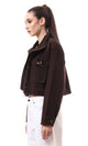 O172031 Dark Brown Short Jacket With Front Pockets