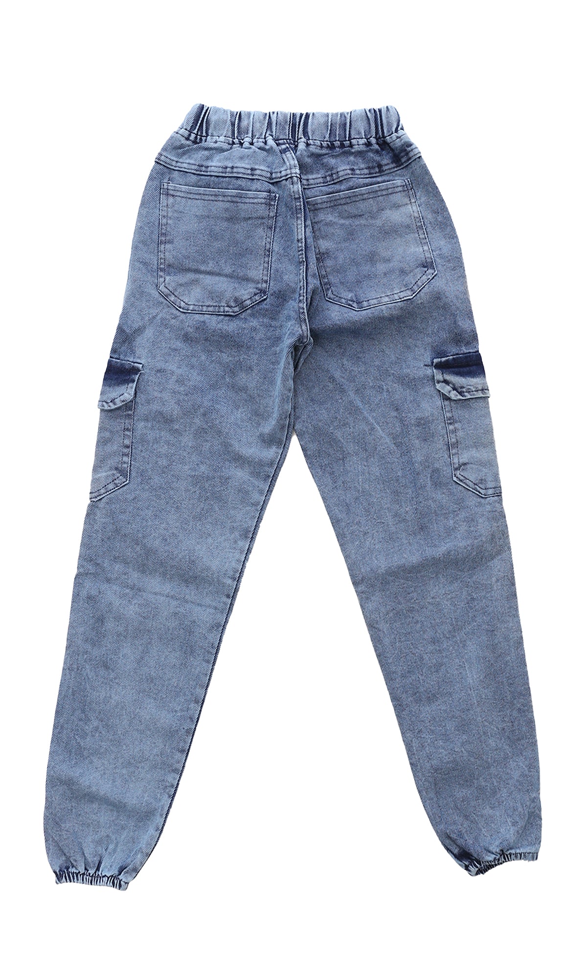 O172054 Light Blue Solid Elastic Waist Jeans