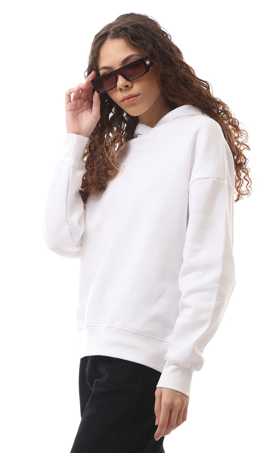 O172205 White Solid Sip On Regular Fit Hoodie