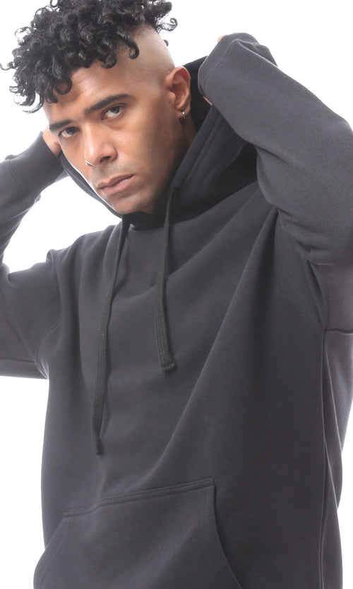 هودي مريح أسود سادة سهل الارتداء