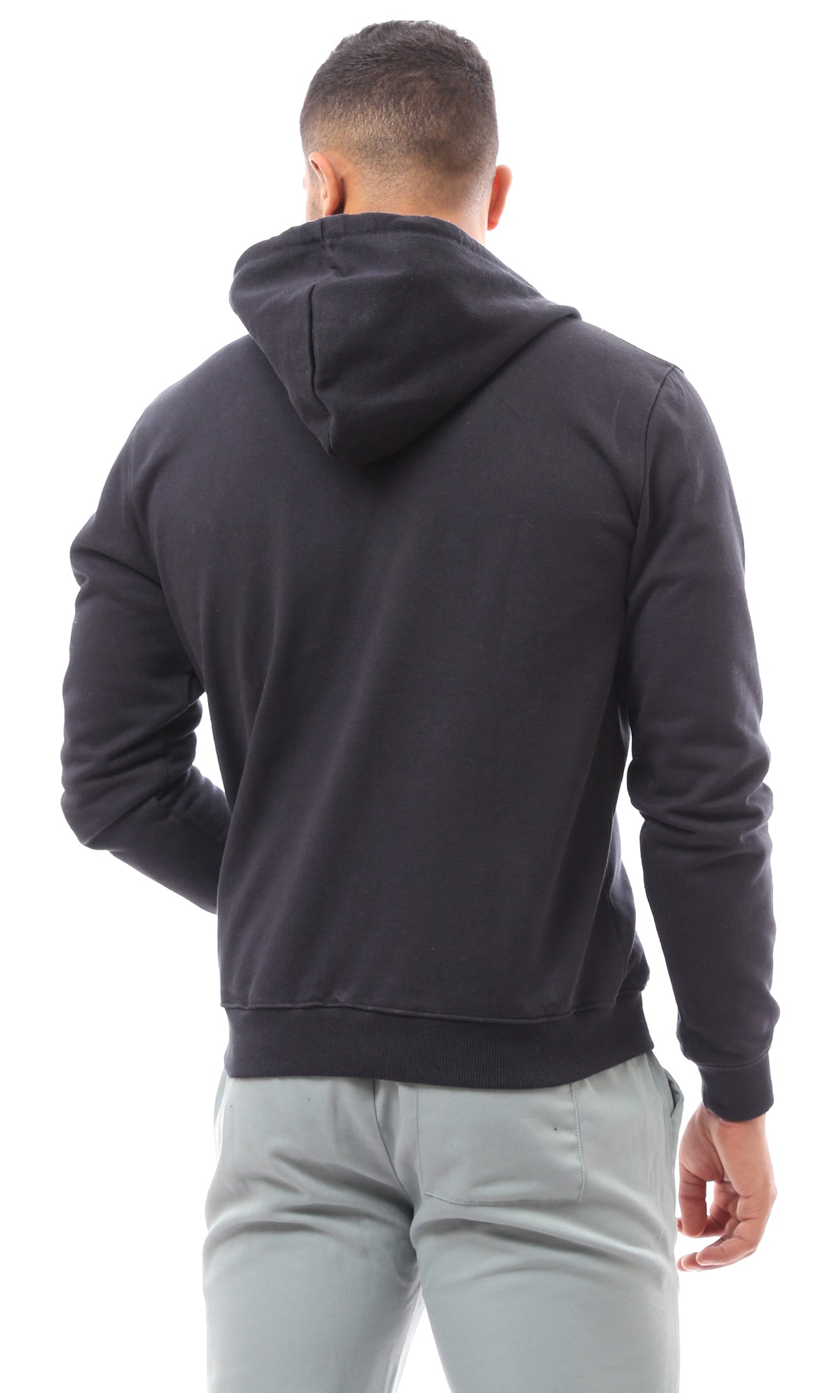O172367 Front Zipper Black Heavy Winter Sweatshirt