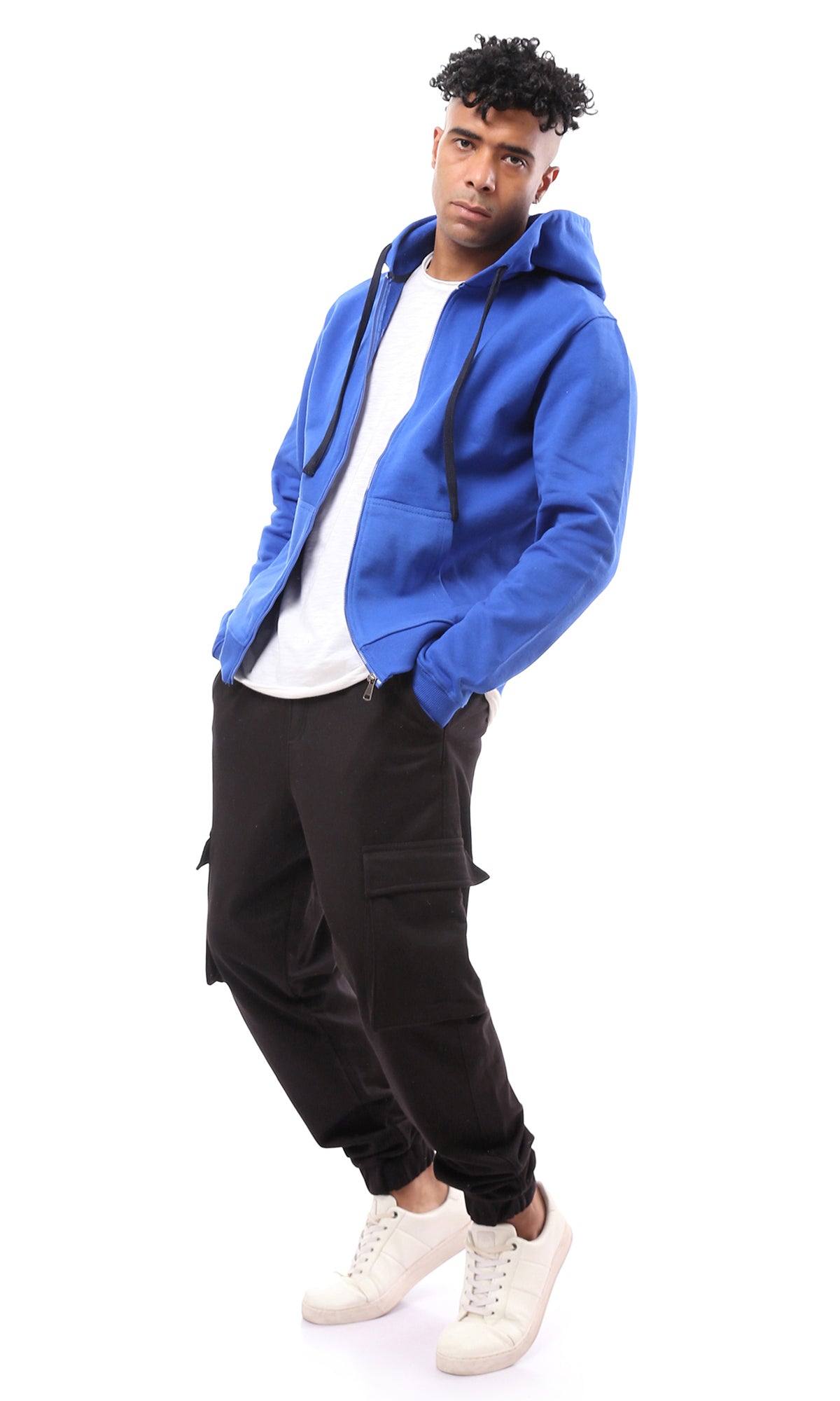 O172368 Blue Fly Zipper Solid Long Sleeve Sweat Shirt