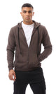 O172372 Brown Fly Zipper Solid Sweat Shirt