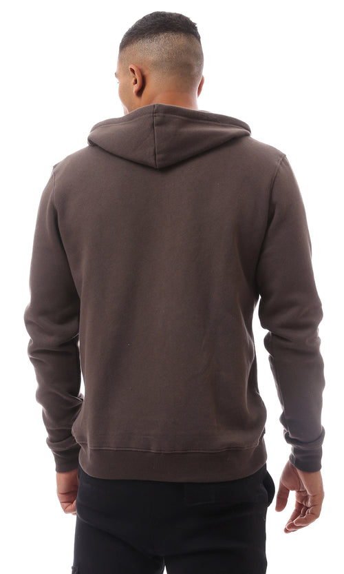 O172372 Brown Fly Zipper Solid Sweat Shirt