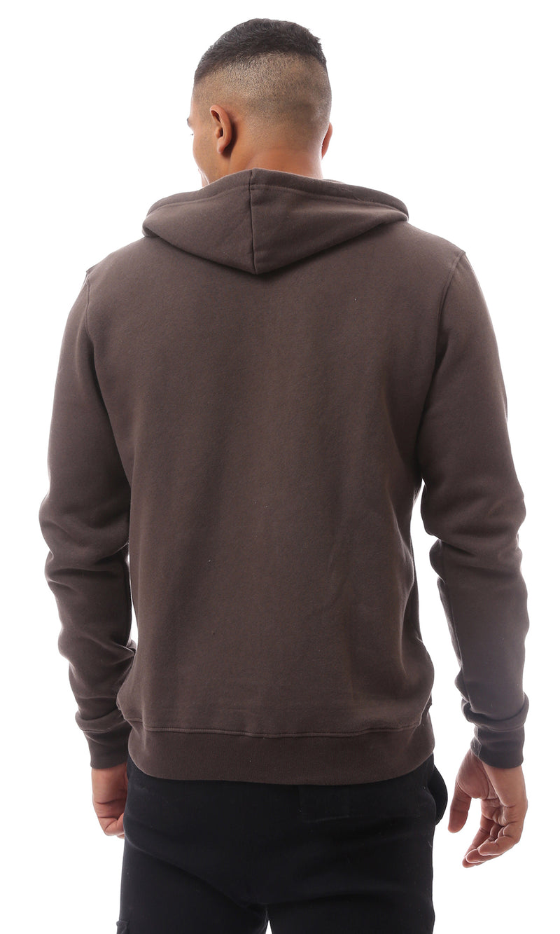 O172372 Brown Fly Zipper Solid Sweat Shirt