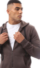 O172372 Brown Fly Zipper Solid Sweat Shirt