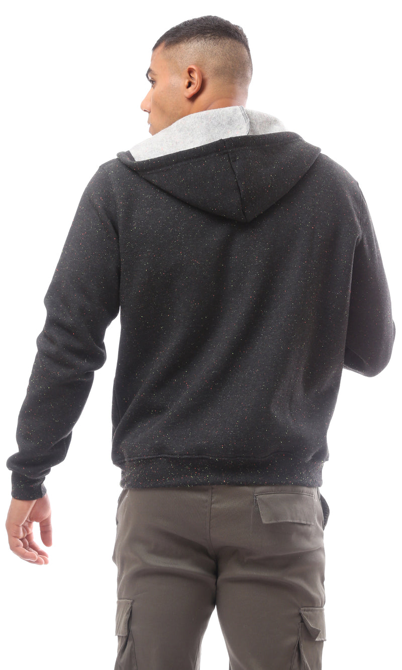 O172375 Patterned Black Fly Zipper Sweatshirt