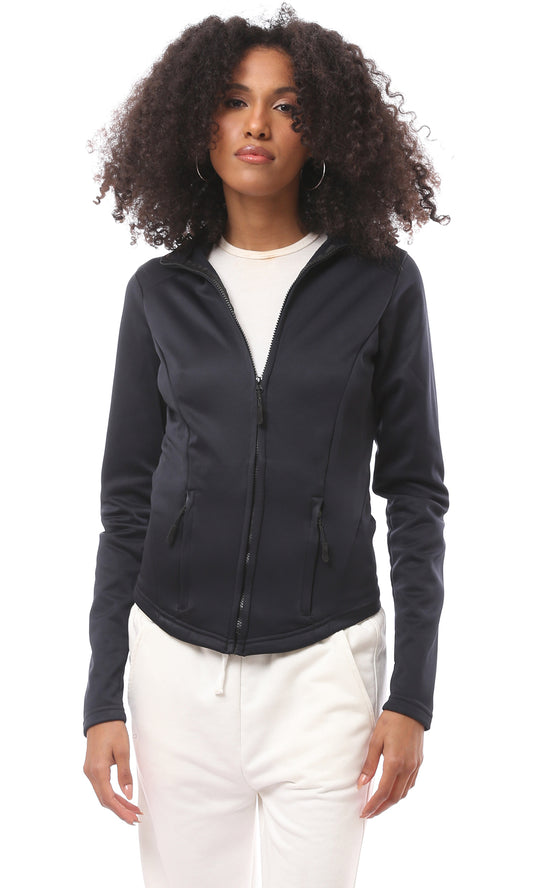 O172391 Zip-Up Solid Black Regular Fit Sweatshirt