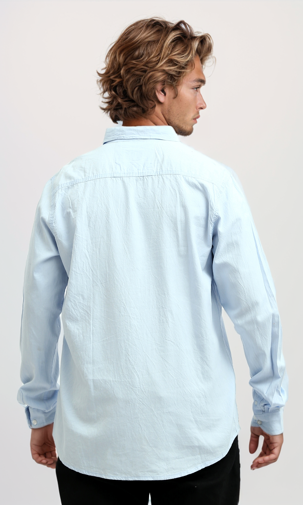 O172428 Casual Roll-Up Long Sleeves Solid Shirt - Sky Blue