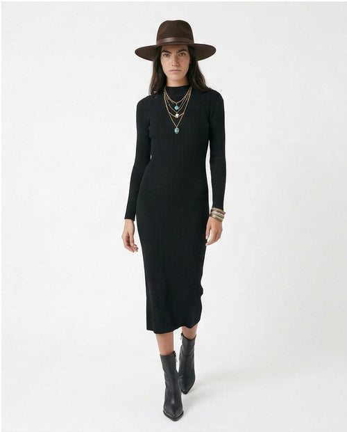 Ravin Ribbed Mock Neck Bodycon Dress in Modern Boho Style - o172553