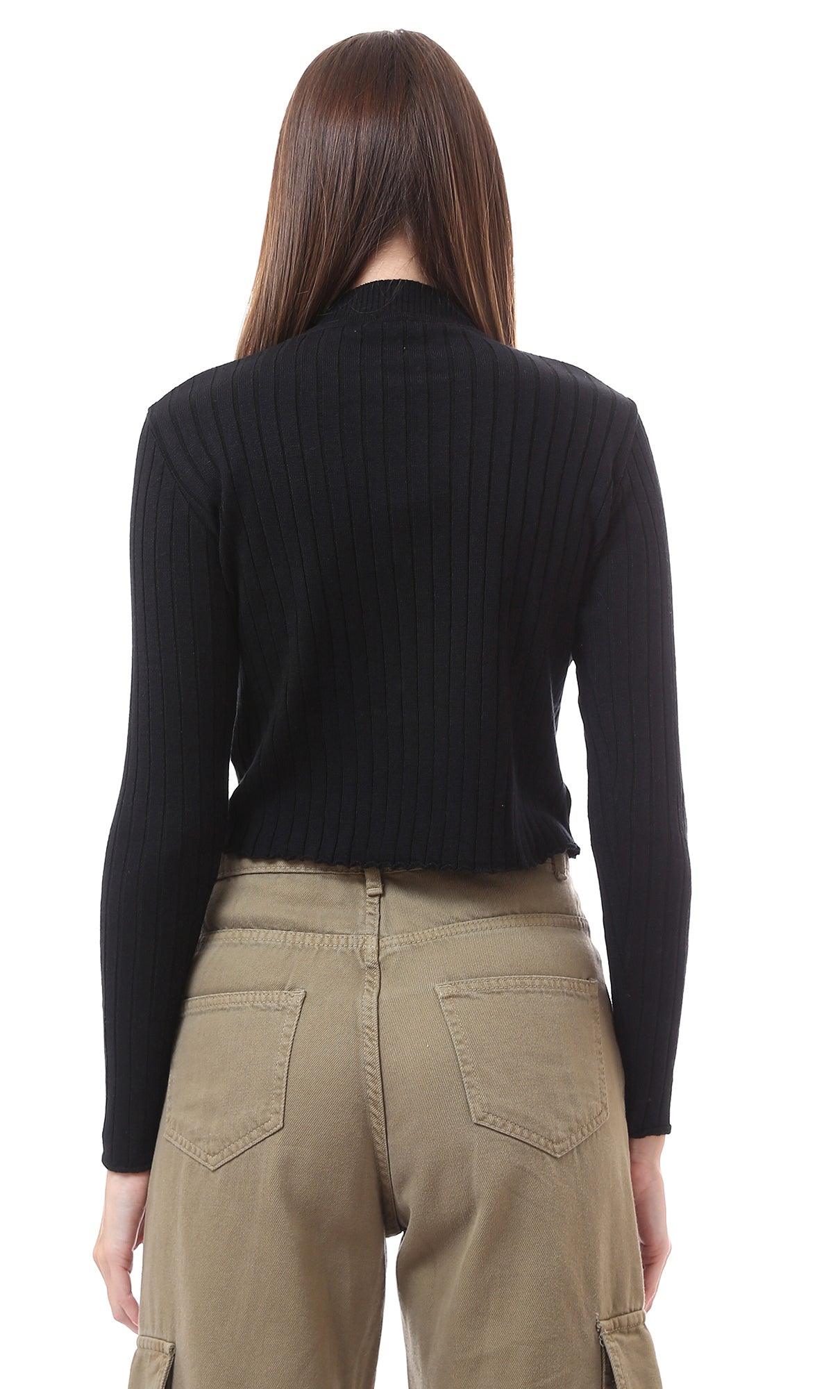 O172560 Regular Fit Slip On Black Short Basic Pullover
