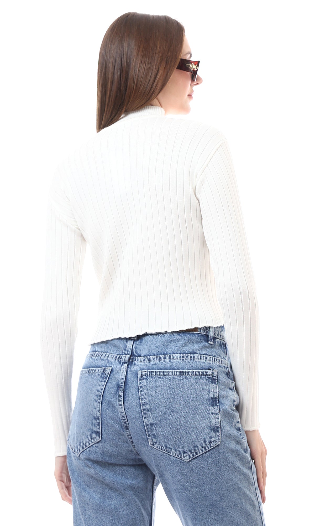 O172561 Roll Edge Ribbed Off-White Soft Basic Pullover