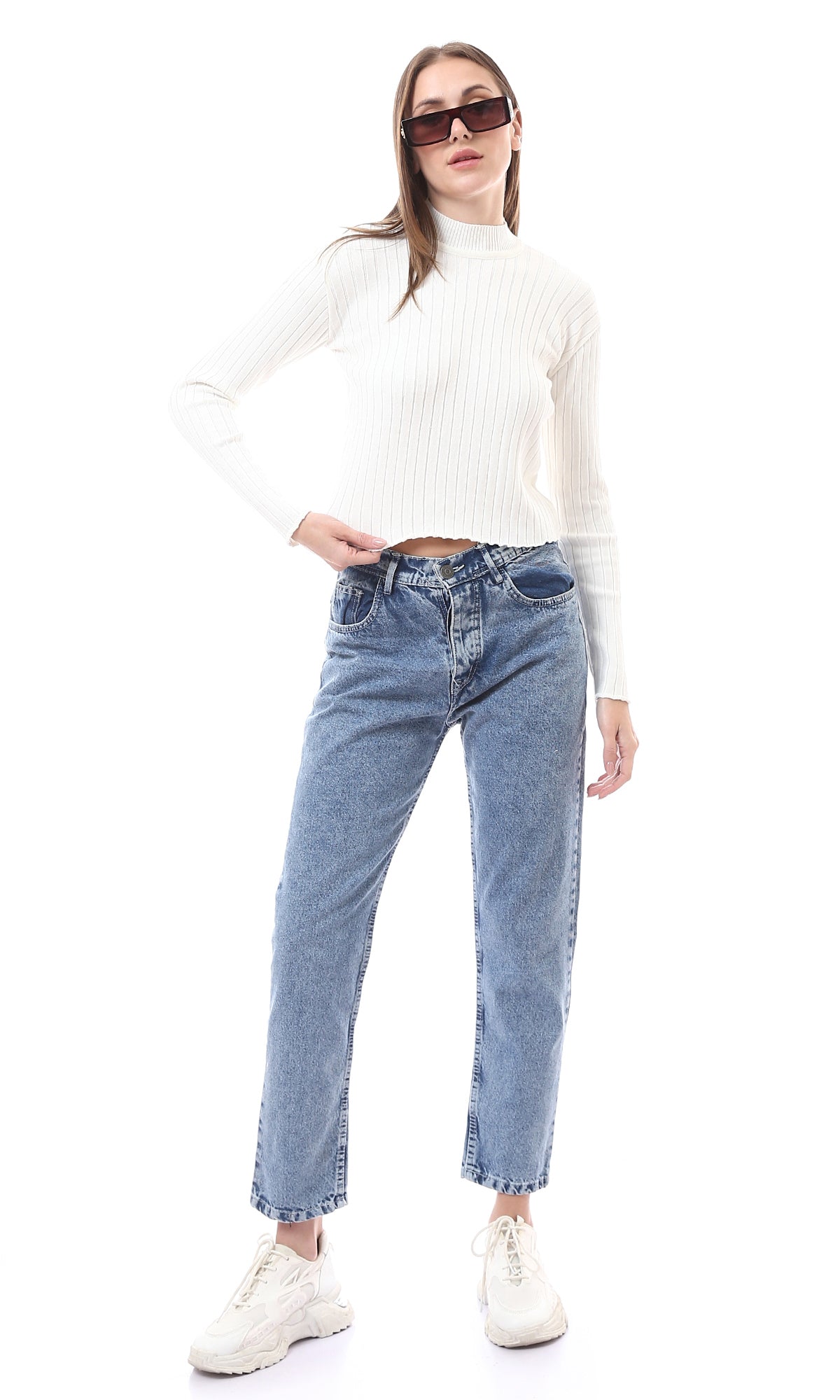 O172561 Roll Edge Ribbed Off-White Soft Basic Pullover