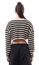 O172580 Beige & Black Stripes Knitted Cropped Pullover
