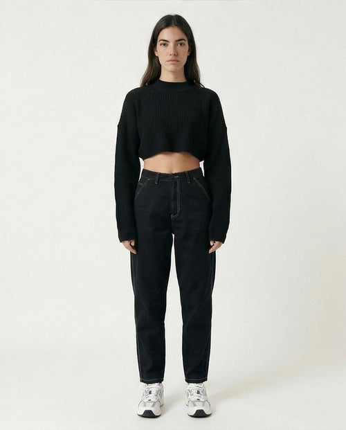 Ravin Women's Boxy Cropped Ribbed Knit Sweater – Black - O172584