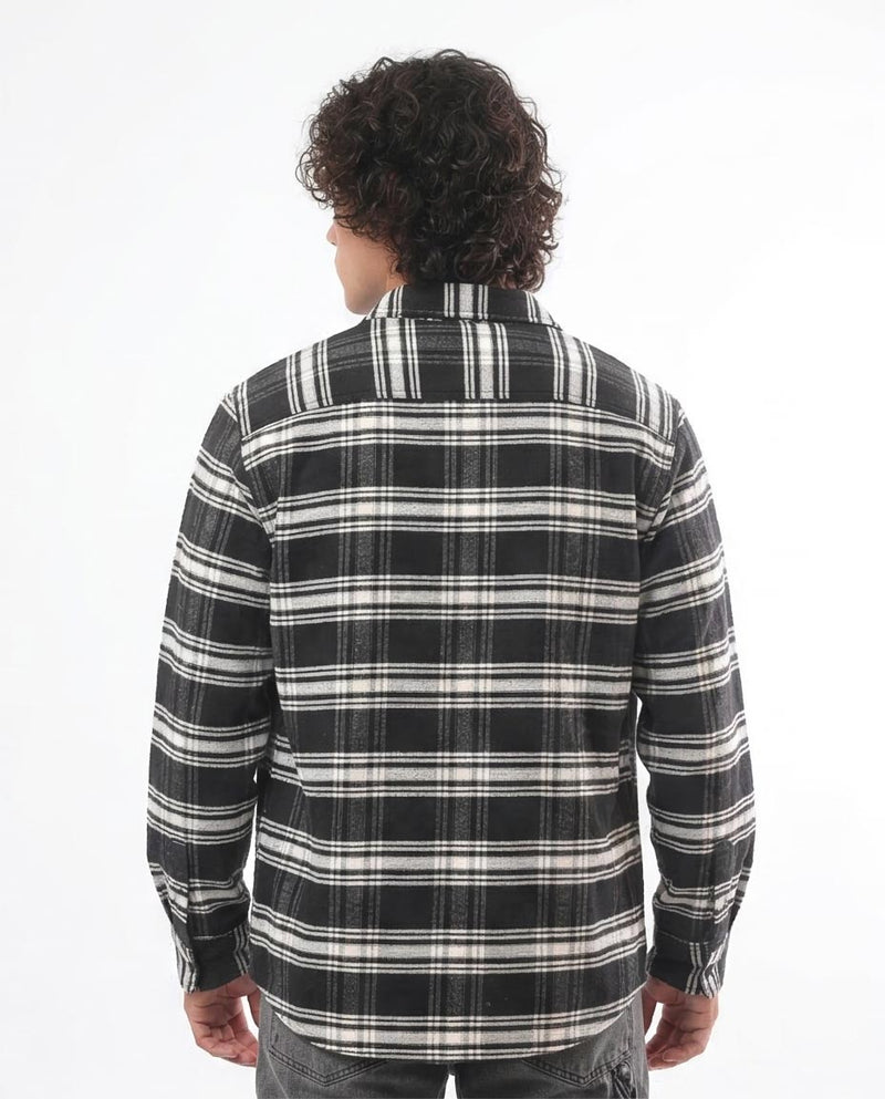 Ravin Relaxed-Fit Textured Plaid Flannel Shirt – Black & White - O172688