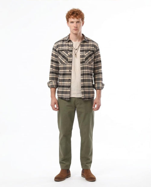 Ravin Men’s Relaxed-Fit Brushed Plaid Flannel Shirt – Cream & Black - O172690