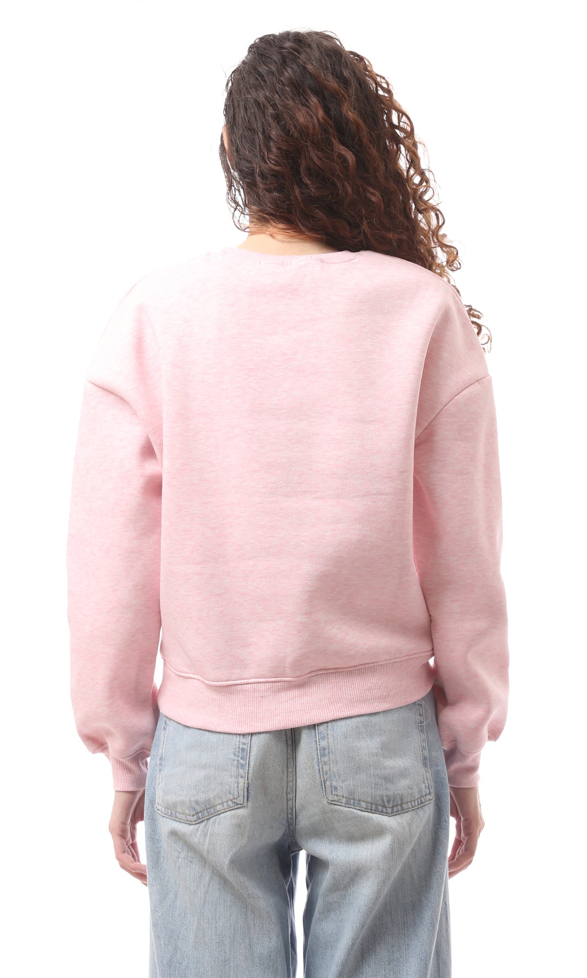 O172713 Heather Light Pink Slip On Round Neck Sweatshirt