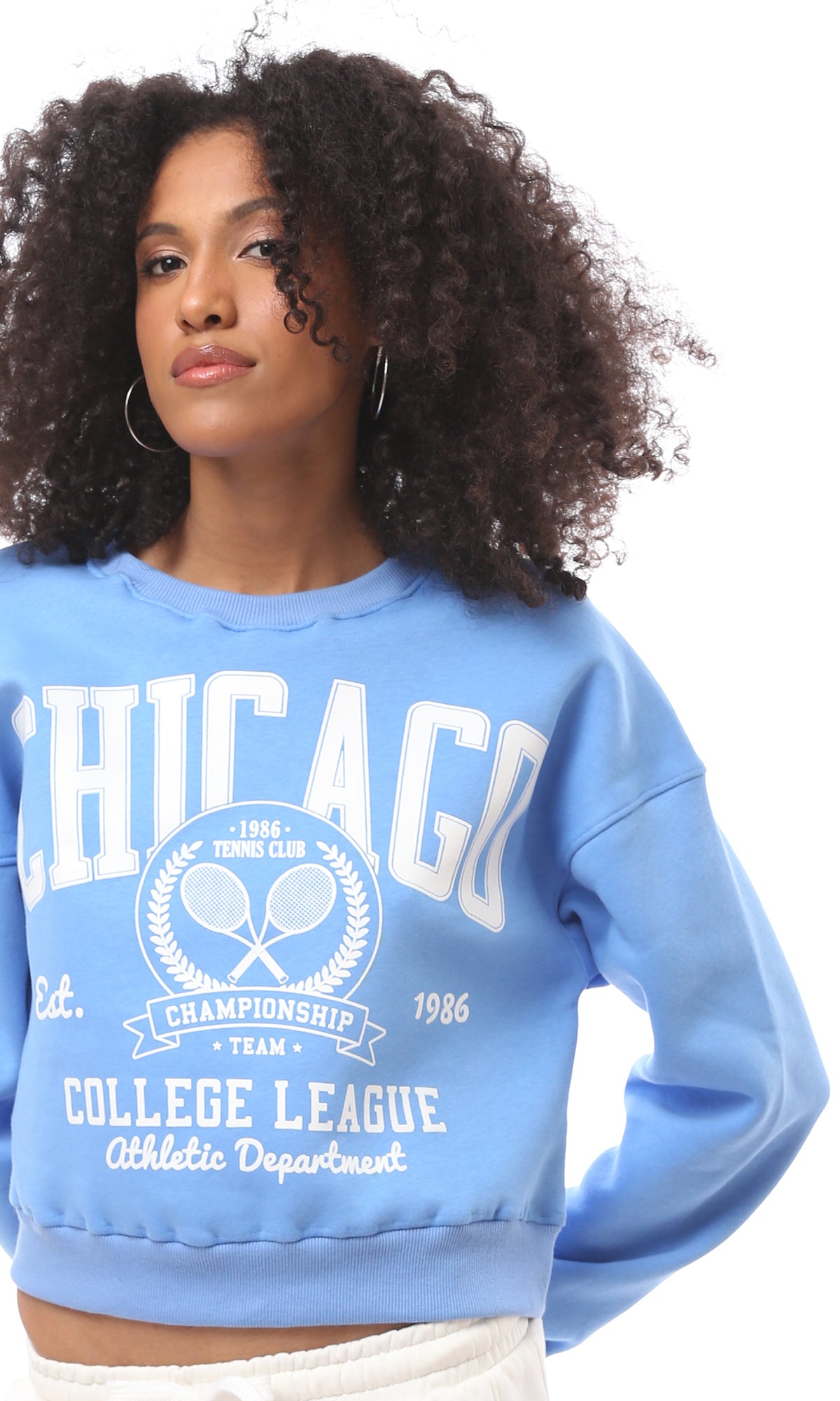 O172715 Crew Neck Printed "Chicago" Baby Blue Sweatshirt