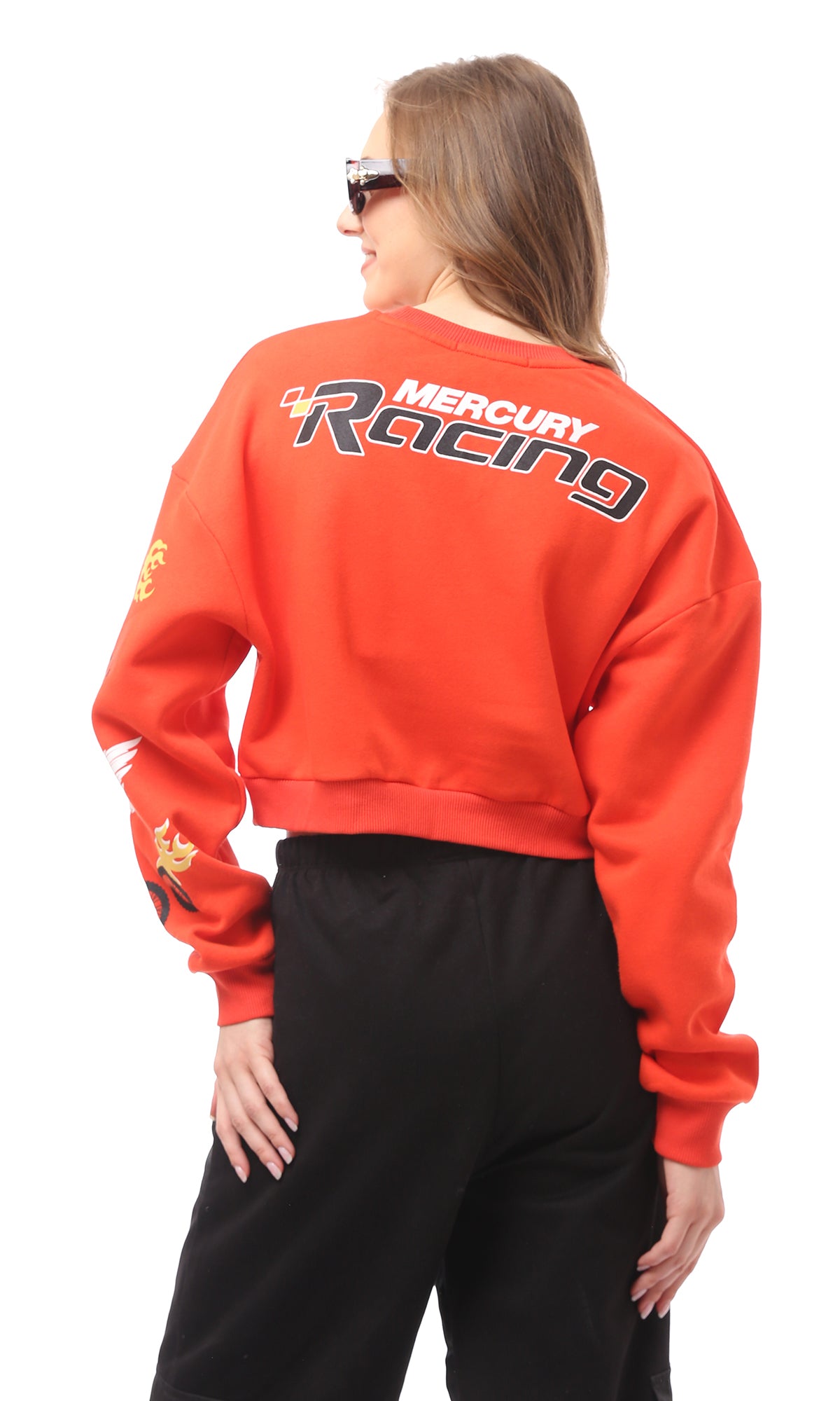 Vibrant Orange Kansas Speedway Graphic Cropped Sweatshirt - O172716