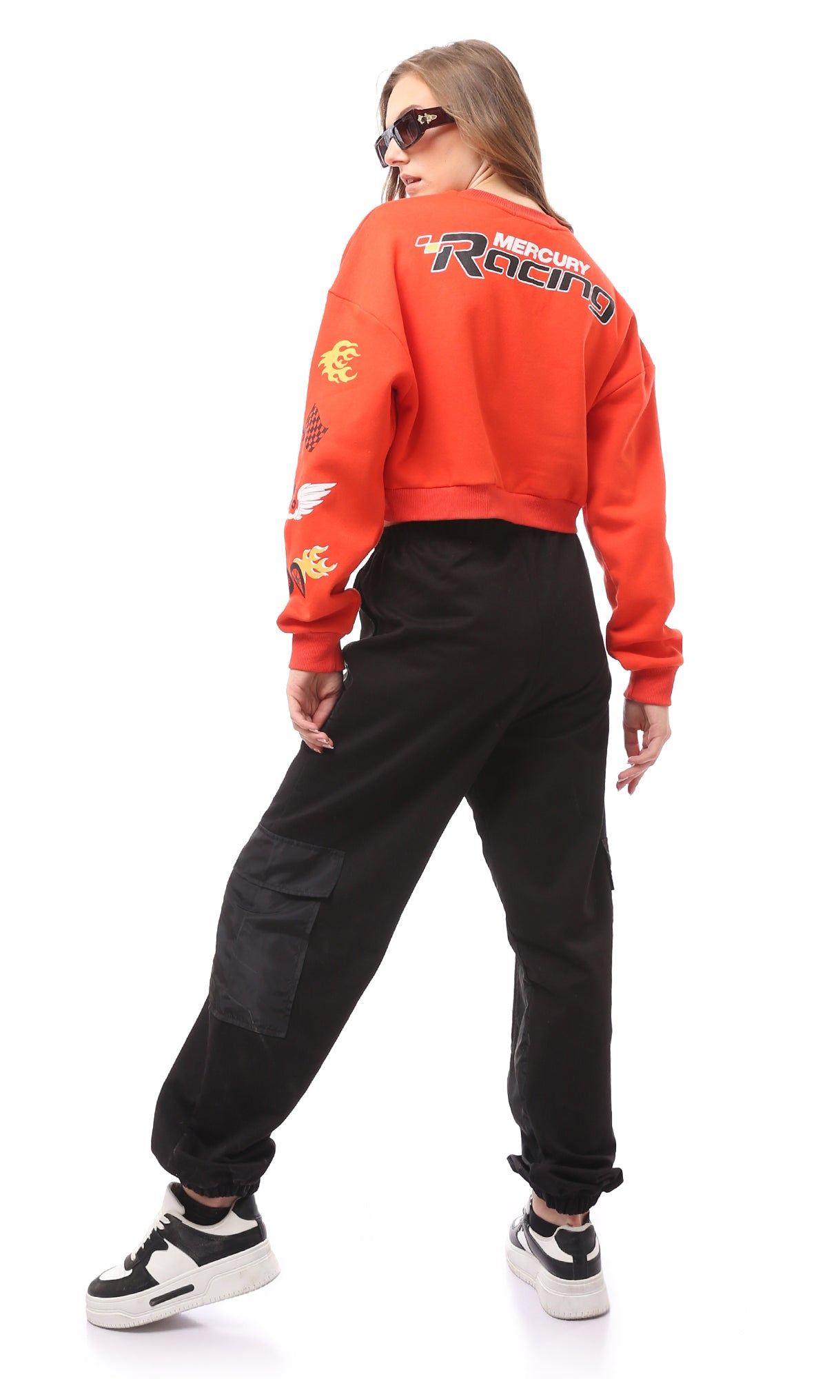 Vibrant Orange Kansas Speedway Graphic Cropped Sweatshirt - O172716