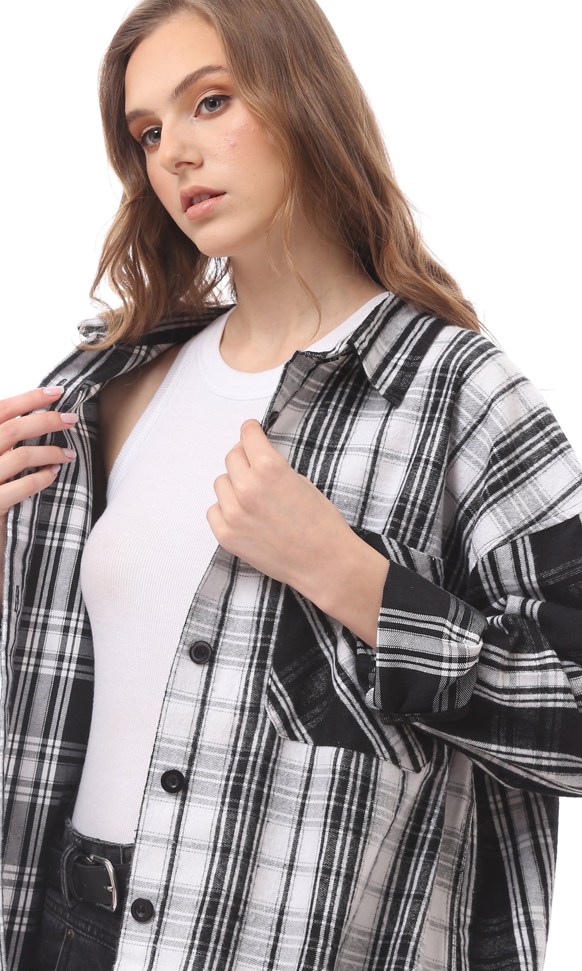 O172731 Bi-Tone Tartan Black & White Winter Shirt