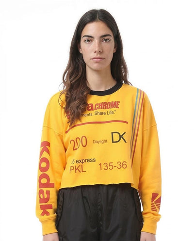 سويت شيرت قصير بأكمام طويلة سهل الارتداء أصفر