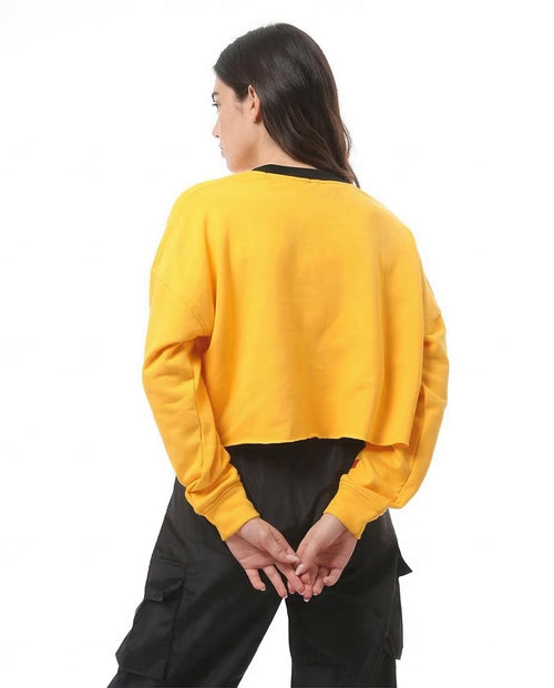 سويت شيرت قصير بأكمام طويلة سهل الارتداء أصفر