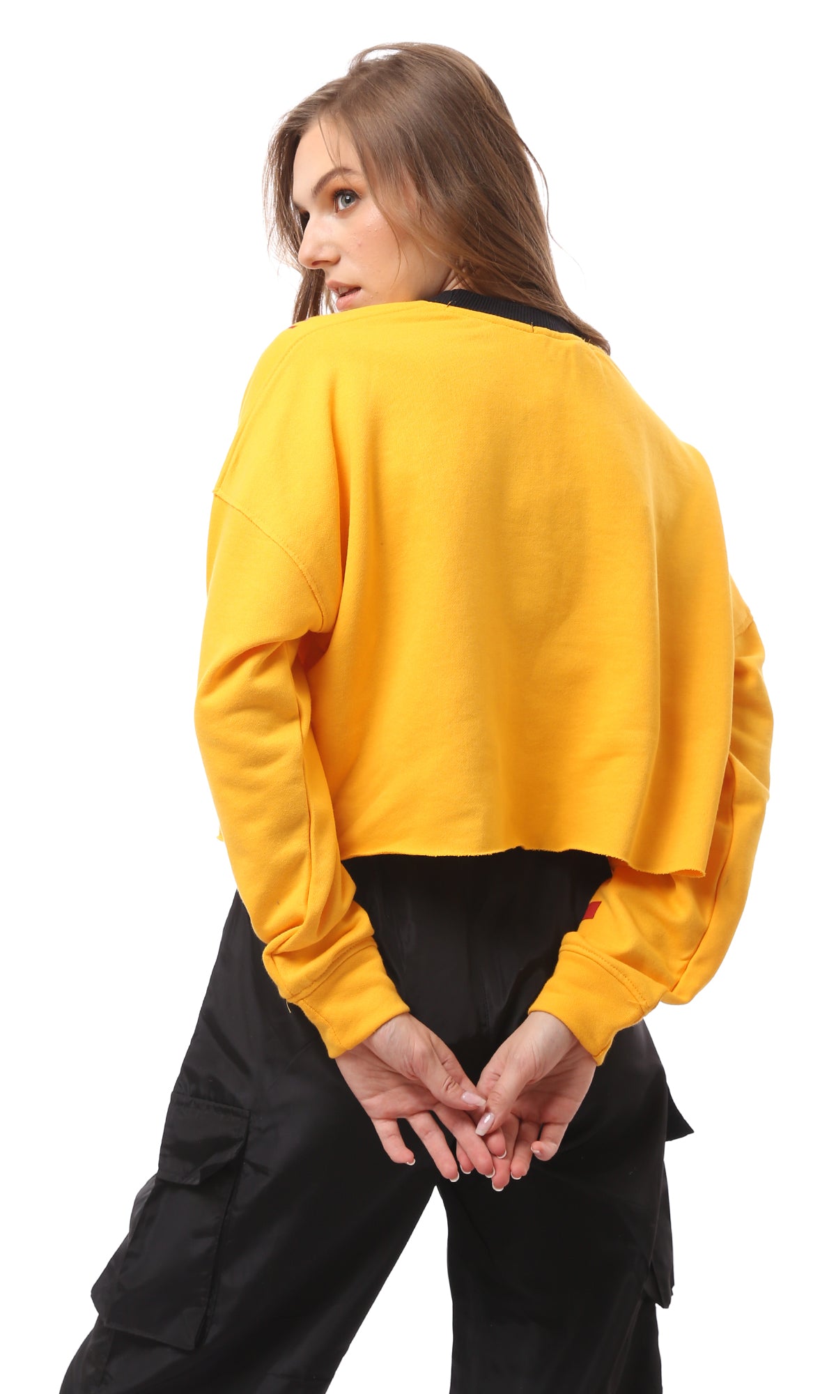 O172763 Slip On Long Sleeves Yellow Short Sweatshirt